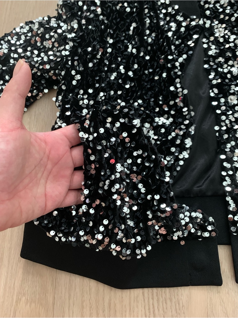Nanette Lepore Black and Silver Sequin Bomber Jacket - Picture 3 of 4